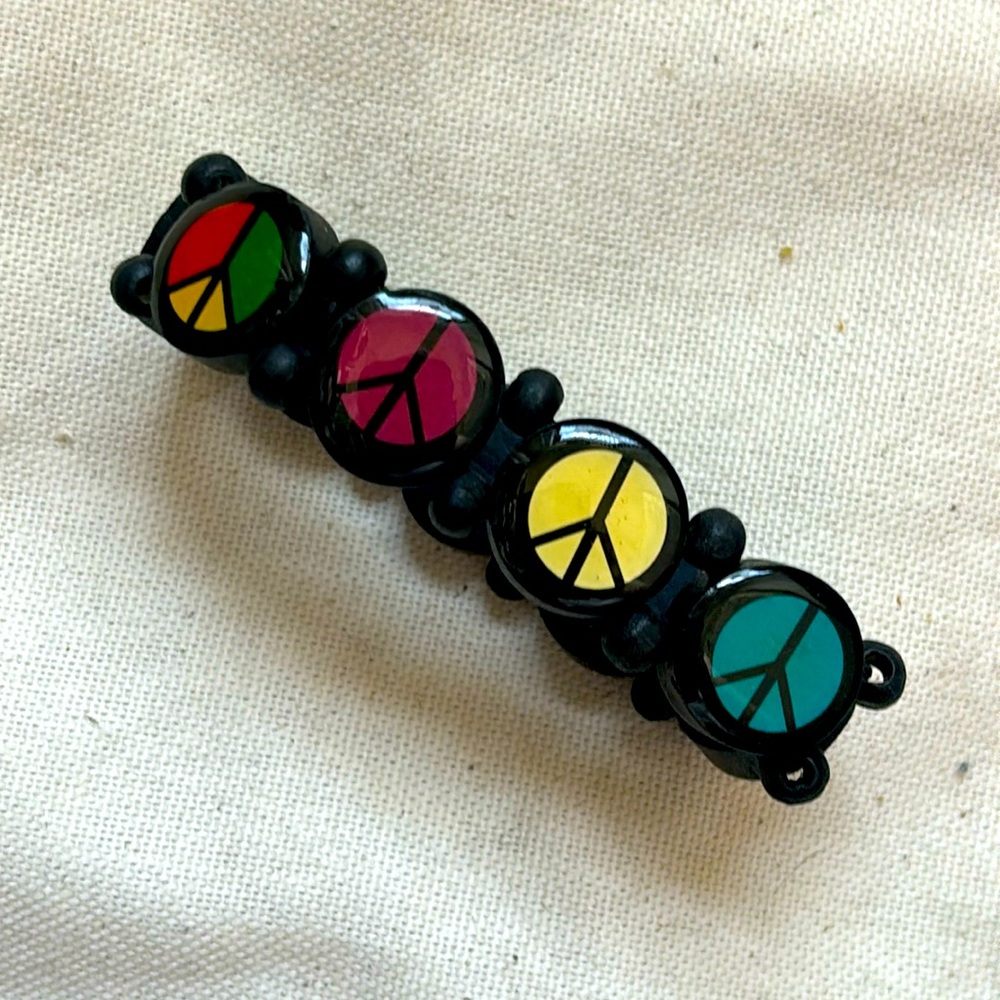 Peace Black Wood Stretch Stretchy Bead Bracelet